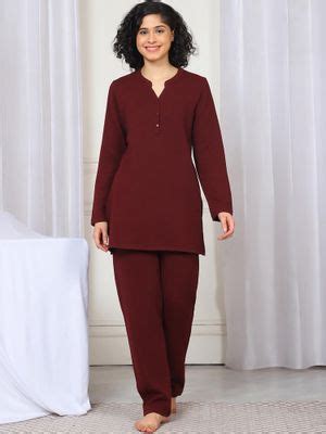 Buy Kanvin Women Winter Textured Red Kurti with Pajama (Set of 2) (M ...