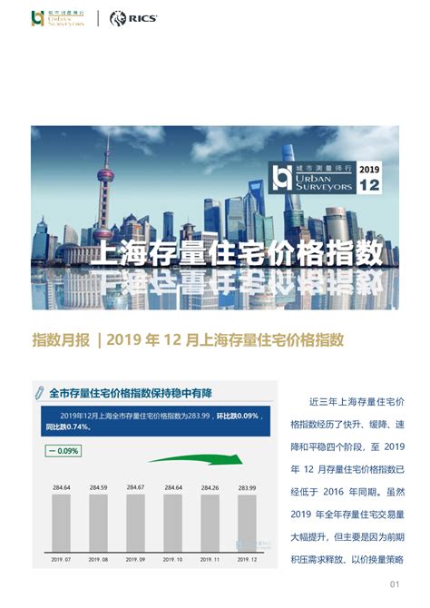 房地产行业指数月报：2019年12月上海存量住宅价格指数