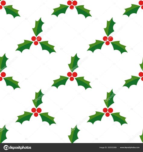 Christmas Holly Berries Seamless Pattern White Background Vector ...