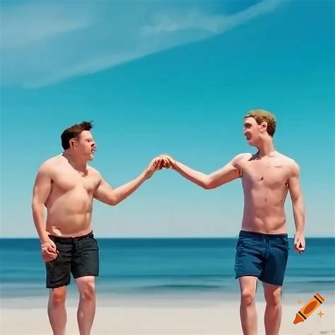 Elon musk and mark zuckerberg smiling and holding hands at the beach on ...