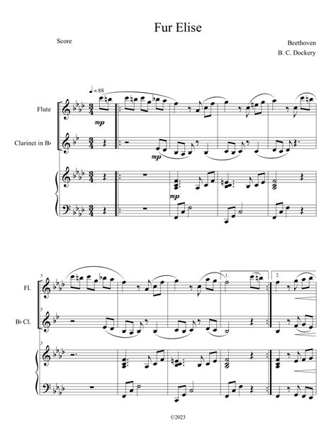 Fur Elise (Flute and Clarinet Duet with Piano Accompaniment) (arr. B. C ...