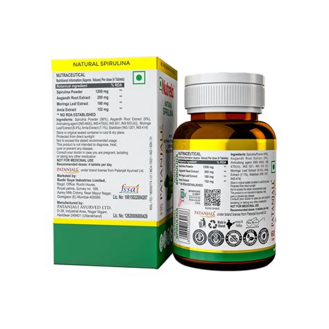Patanjali Nutrela Spirulina Natural 60 Tablets – ZEVIKA HEALTH