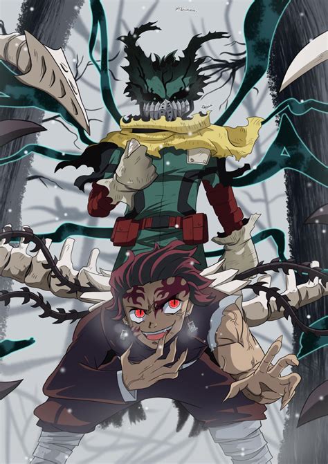 Dark Hero Deku vs Demon King Tanjiro Commission from u/Hazzamo : r ...
