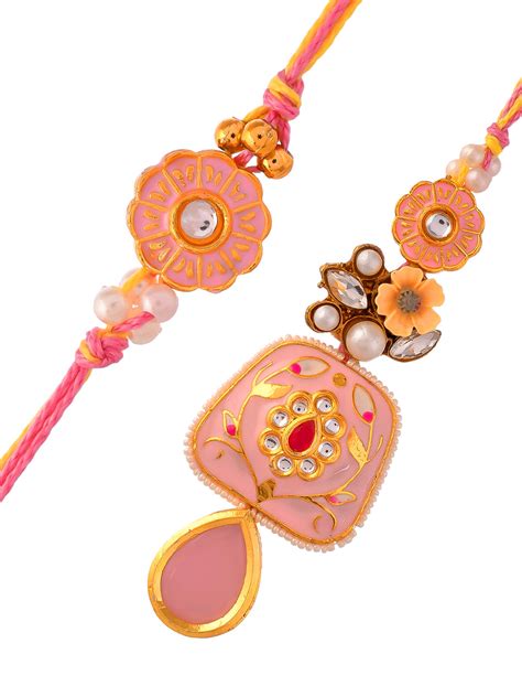 Pastel Peach Ceramic Enamled & Kundan Crafted Bhaiya Bhabhi Set – Aapno ...