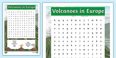 Volcanoes in Europe Word Search