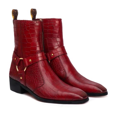 Wine Chelsea Boots with Stylish Buckle Strap in Deep Cut Leather by Br