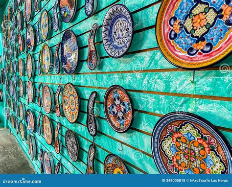 Colorful Talavera Pottery Plates on Display Stock Photo - Image of ...