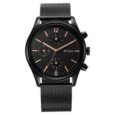 Titan Neo Black & Gold Quartz Analog with Day and Date Black Dial Stai ...