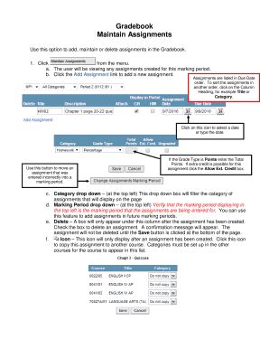 Fillable Online Help - Gradebook - Assignments Add Maintain.doc Fax ...