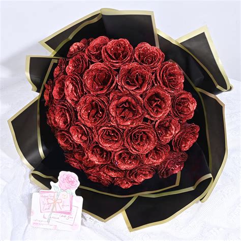 Amazon.com: Waipfaru Glitter Roses Bouquet, DIY Fake Glitter Flowers ...