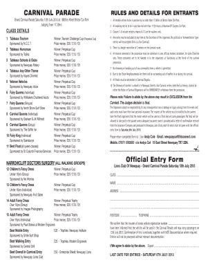 Fillable Online newquay co CARNIVAL PARADE RULES AND DETAILS FOR ...