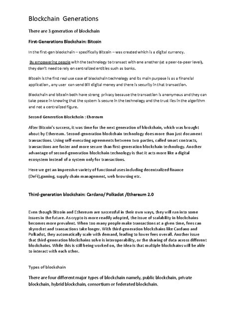 Blockchain 101: Overview of Generations, Types, and Cryptography - Studocu