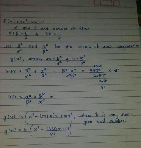 if alpha and beta are the zeros of the polynomial 3 x square - 4 x + 1 ...