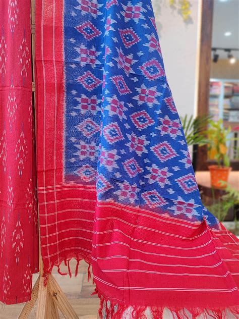 Red and Blue Pure Cotton Handloom Ikkat Suit Set – Faburra