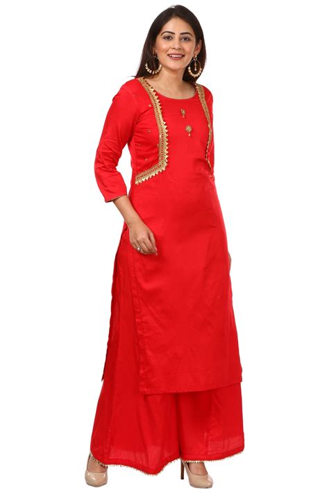 Red Jacket Style Kurti with Flared Palazzos – anokherang