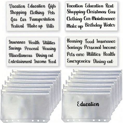 12 Pcs A6 /A5 Zipper Binder Pockets And 4 Packs Cash Envelopes Labels ...