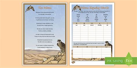 Falcon Poem Rhyming Words Worksheet / Worksheet - Twinkl