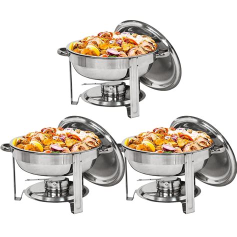 Buy ZENY Pack of 3 Round Chafing Dish Full Size 5 Quart Stainless Steel ...