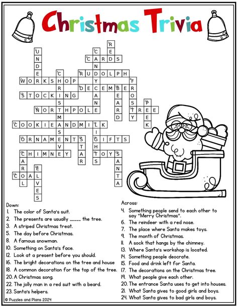 Christmas Trivia Crossword Puzzle - puzzlesandplans.com