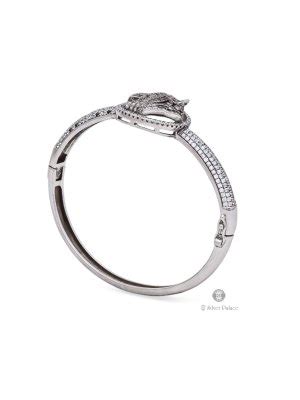 925 Sterling Silver Panther Design With White Stones Kada For Girls ...