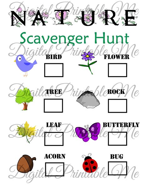 Nature Scavenger Hunt Printable, Kids Activity, Backyard, Game, Party, Spring, Walking ...