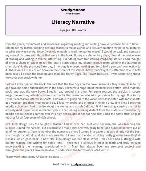 Journey in Words: Literacy from Childhood to College Free Essay Example