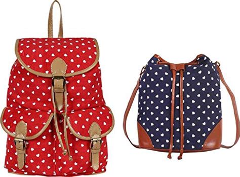 Lychee Bags Girls Pack of 2 Canvas Red Backpack & Blue Sling Bag ...