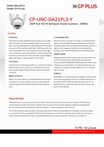CP PLUS CCTV - CP-UNC-DA21PL3-Y 2MP Full HD IR Network Dome Camera ...