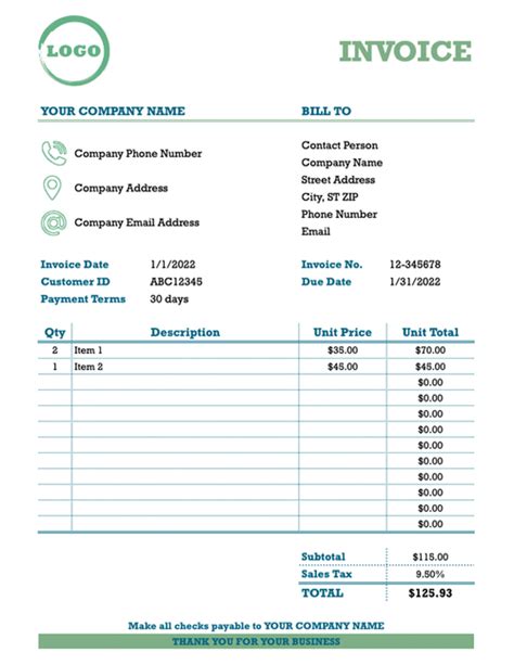Google Sheets Invoice Templates