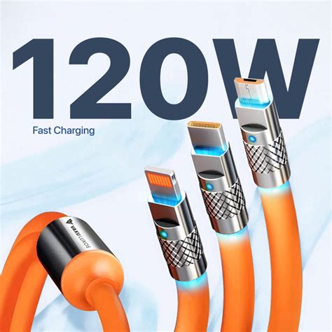 Vaku Luxos ® 3-in-1 Fast Charging Data Sync Cable 120W Durable Silicone ...