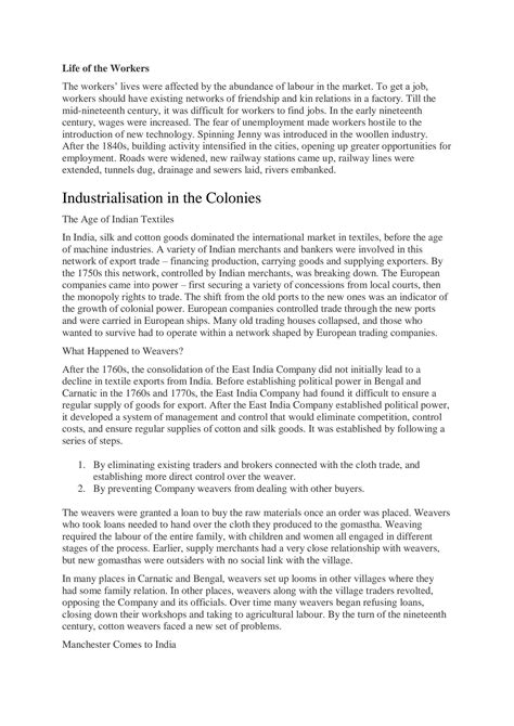 SOLUTION: Cbse class 10 history notes chapter 4 the age of industrialisation - Studypool