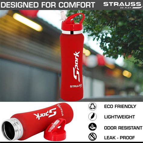 STRAUSS Spark Stainless Steel Water Bottle, Rubber Finish | Sipper ...