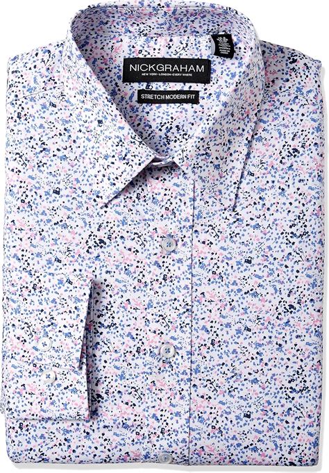 Nick Graham Men's Floral Performance Stretch Cotton Blend Dress Shirt ...