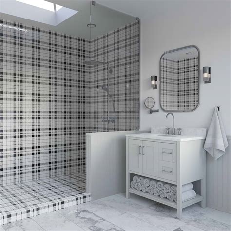 Shop Microsaic Plaid Bardiglio Black & White Polished Marble Mosaic ...