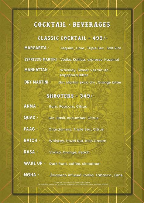 Menu at Seven Sins Bar & Pub, Chennai
