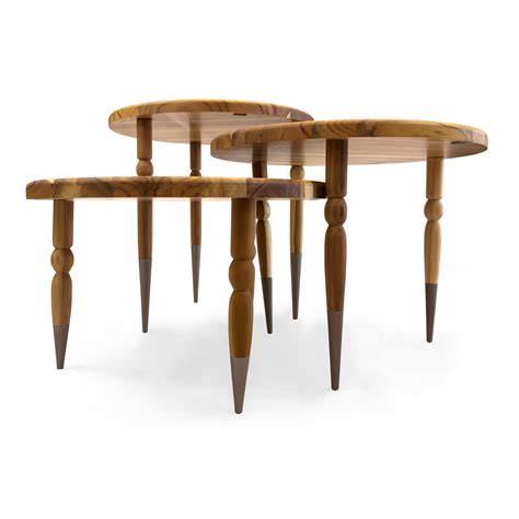 Palo Side Table in Teak Wood with Chocolate Turned Spindle Legs, Set of ...