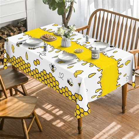 Kitchen-Rectangle-Tablecloth-Bee-and-Honeycomb-Yellow-Tablecloth-for ...