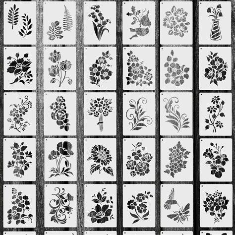 CrafTreat 36pcs Small Flower Stencil for Paintings | Floral, rose ...