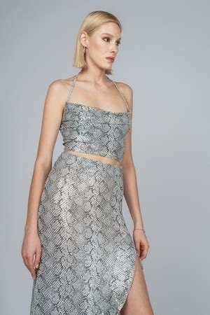 Silver snake printed cowl neck top