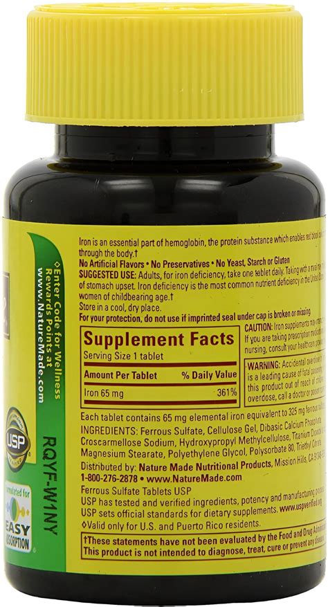 "180 Nature Made Iron 65 mg Tablets" | Amerikasepetim