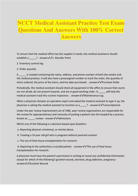 NCCT Medical Assistant Practice Test Exam Questions And Answers With ...