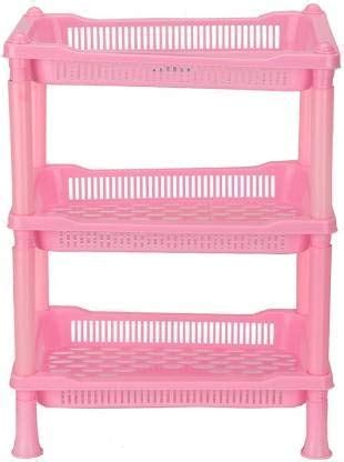 KORBOX Plastic 3 Layer Multi-Purpose Kitchen Storage Basket Rack (Pink ...