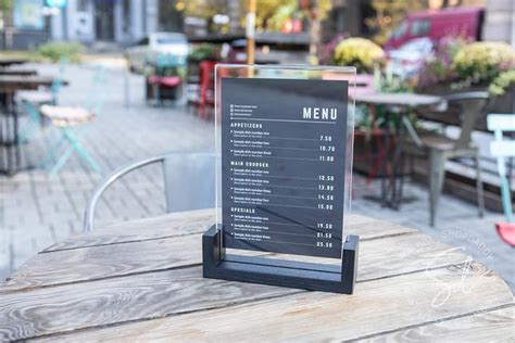 Shopdaddy-Studio Acrylic Menu Holder with Wooden Base – Table Tent ...