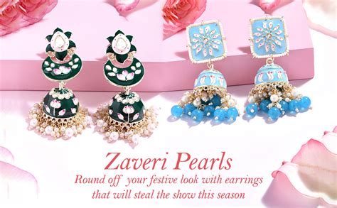 Zaveri Pearls Set of 2 Blue & Pink Meenakari Ethnic Jhumki Earrings For ...