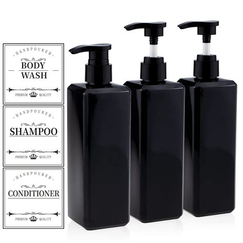 Black Shampoo Bottles with Pump - Kimqi 3 Pack 16oz Shampoo Conditioner ...