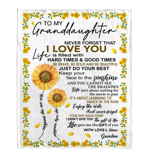 To My Granddaughter Sunflower You Are My Sunshine I Love You Blankets ...
