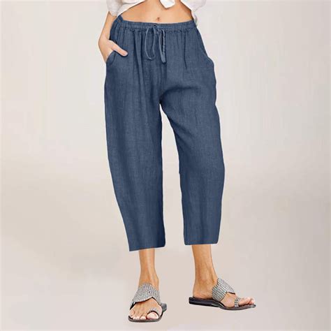 Naughtyhood Lightweight Summer Pants Women Casual Cotton Linen Cropped ...