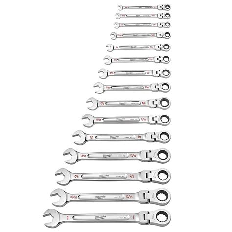MILWAUKEE 15pc Flex Head Ratcheting Combination Wrench Set - SAE (48-22 ...