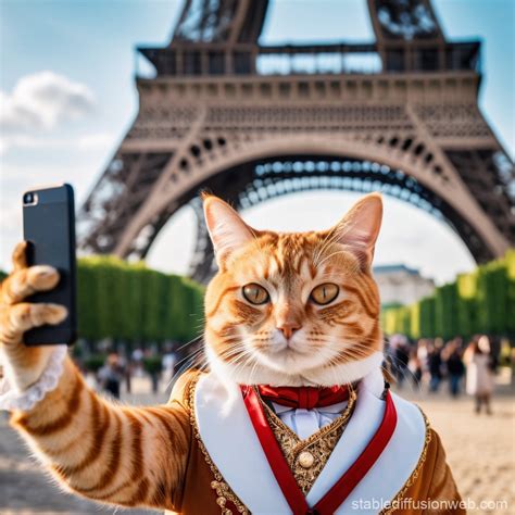 Tabby Cat Takes Selfie in French Costume | Stable Diffusion Online