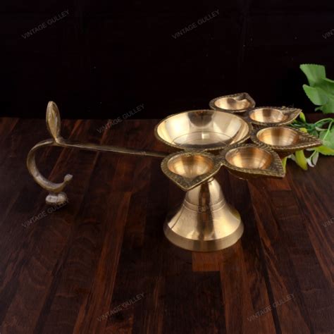 Brass Panch Aarti Diya -Medium | Garuda Life